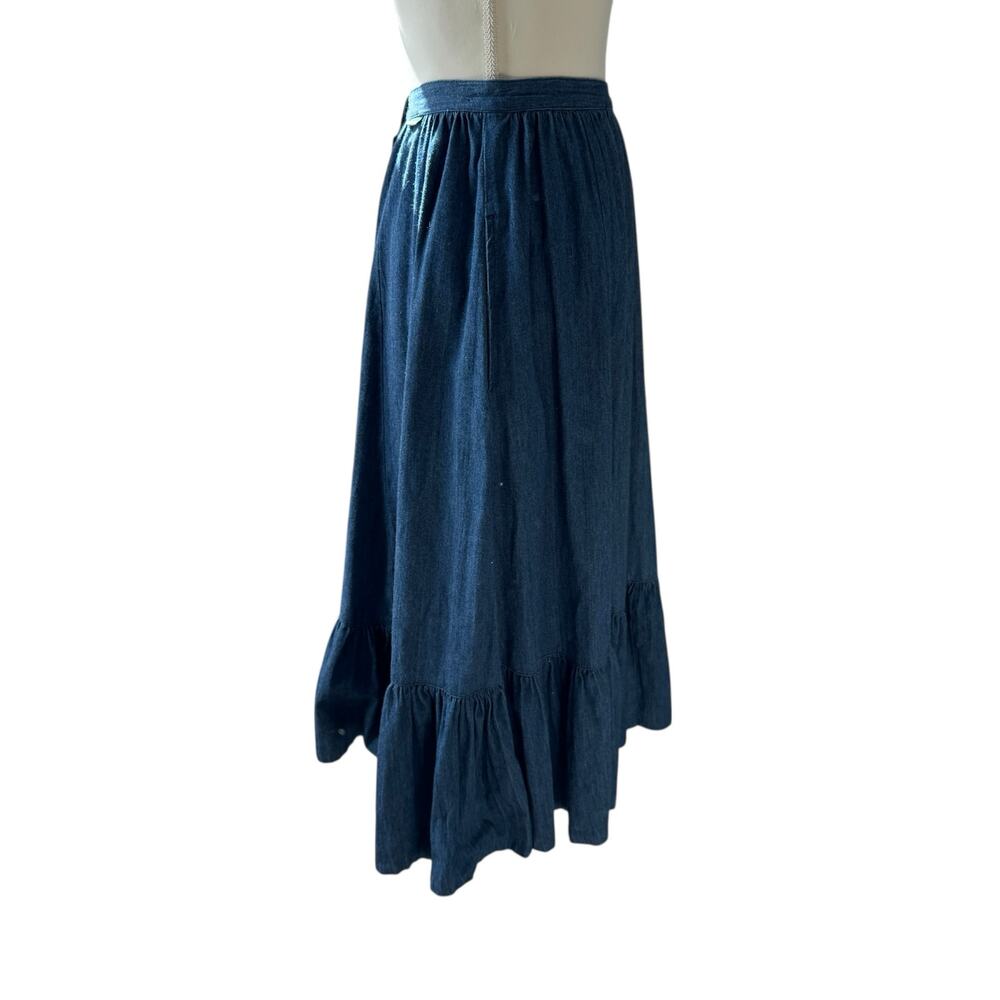 BIS Skirt Womens XS Blue Denim Ruffle Tier Prairie Full Midi Pockets Vintage 80s - Picture 4 of 12